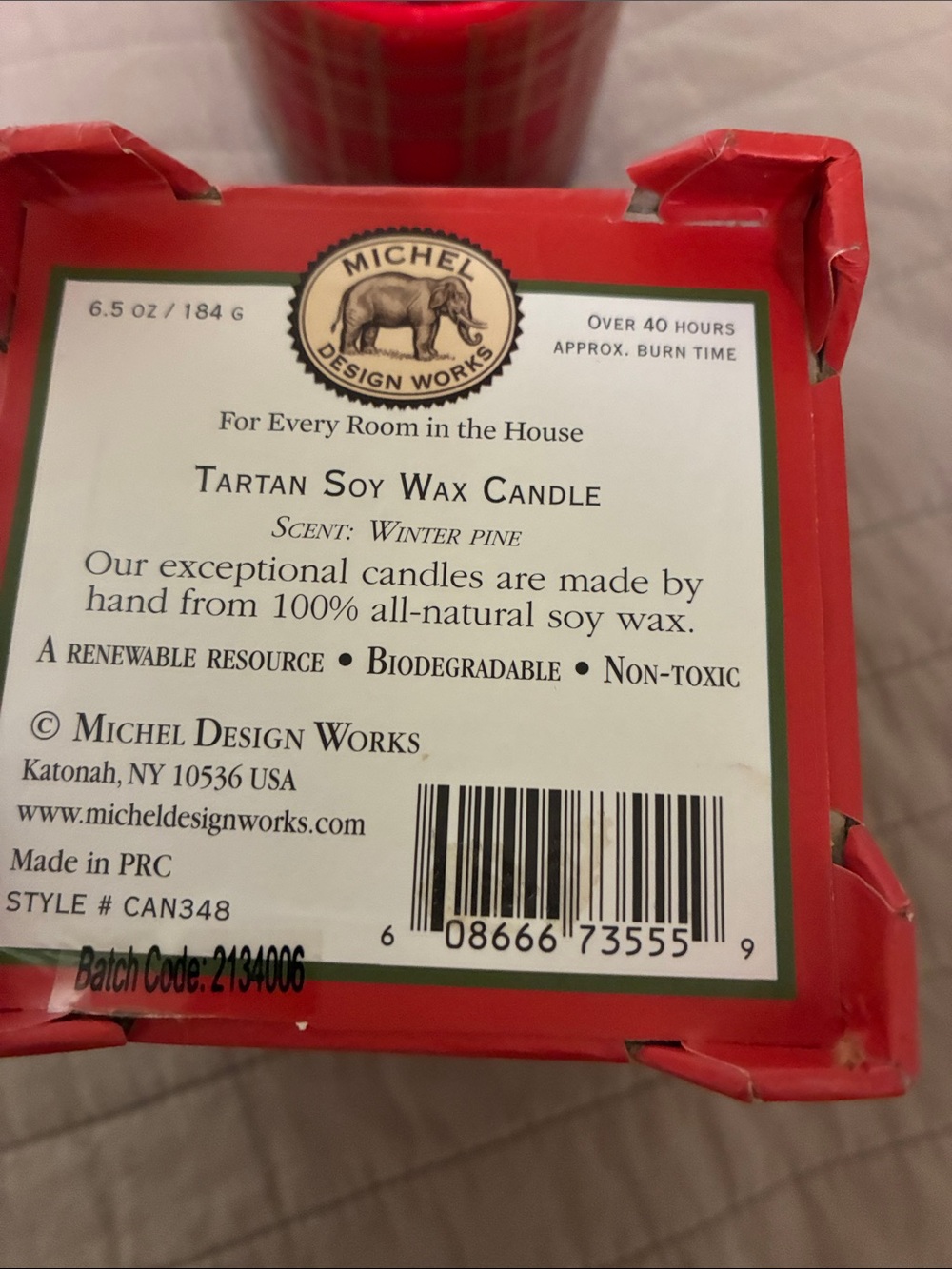 Michel Design Works Red Tartan Soy Wax Candle - Winter Pine Scent